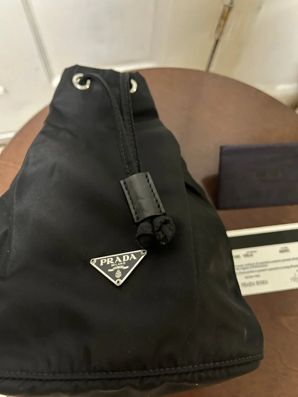 Y2K PRADA Black Nylon Drawstring Mini Bag pouch with Authentication card - Picture 4 of 10